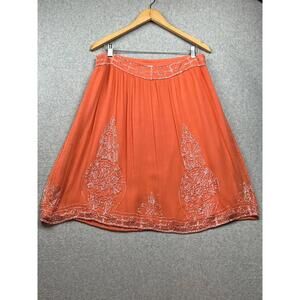 Walter Womens Chiffon Mini Skirt Size 12 Beaded Sheer Boho Chic Silk Embroidered